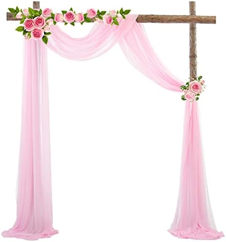 Wedding Backdrop Curtain 70*550cm, Backdrop Curtain Wedding, Backdrop Sheer Fabric, Backdrop Curtains for Events, Tulle Curtains Pleat Drapes Party Photography Background Voile Chiffon (Wine)