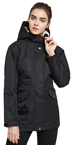 Svacuam Women's Winter Jacket Ski Jacket Waterproof Snowboarding Coats With Warm Fleece Inner Windproof Hooded(Black,M) #TOP5