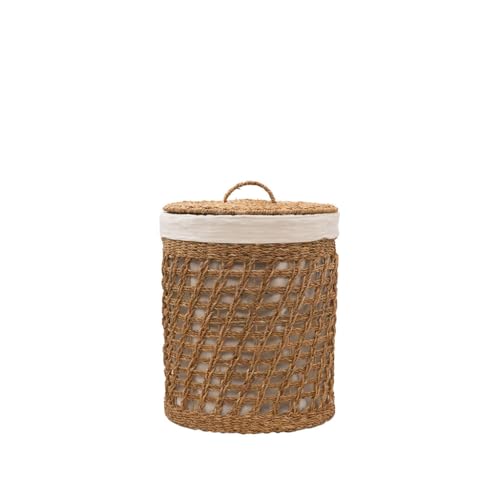 Arthur Cameron - Padma Handwoven Seagrass Laundry Basket with Lid – Stylish Laundry Hamper with Lid and Removable Cotton Liner – Oval Woven Laundry Storage perfect for Bedroom, Bathroom (Large)