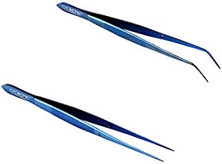 O'Creme Blue Stainless Steel Precision Kitchen Culinary Fine-Tip Tweezer Tongs, 1 with Curved