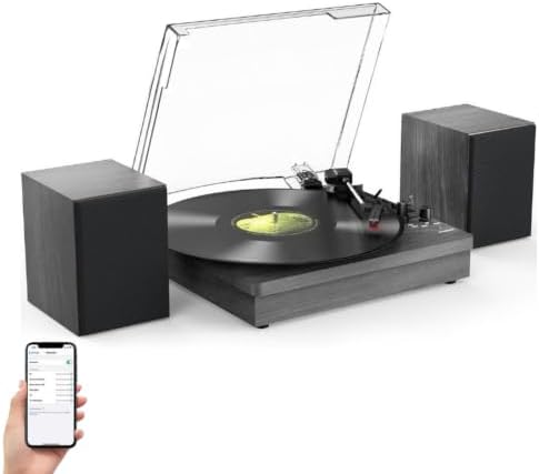 VEDO Toca-Discos Retro Bluetooth, 2 Alto-Falantes Estéreo, 3 Velo...