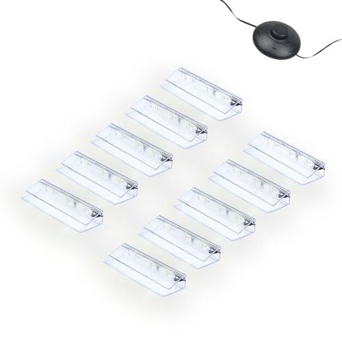 kalb | LED Éclairage bords de verre Ambilux Clip transparent 3000K 5000K 1-10 sets Verre 4-10mm Interrupteur à pied Extensible avec variateur & contrôle Smart-Home (Blanc froid, Set de 10)