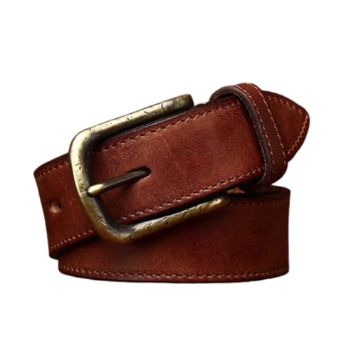 Ceinture homme en cuir pleine fleur cousue main avec boucle en relief café