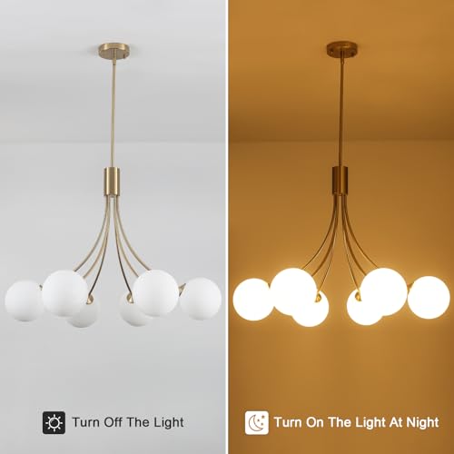 Image of 32 inch Modern Mid-Century Gold Sputnik Chandelier with Milk White Glass