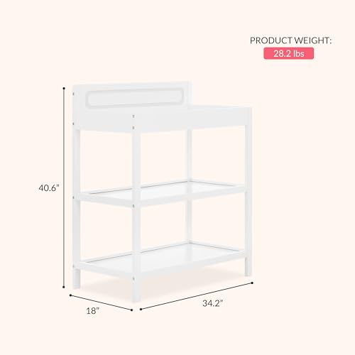 Image of Dream On Me Avery Baby Changing Table with Storage, New Zealand Pinewood, BSA Safety Certified, 2 Open Shelves, Water-Based Finish, Compact Space-Saving Nursery Design, White