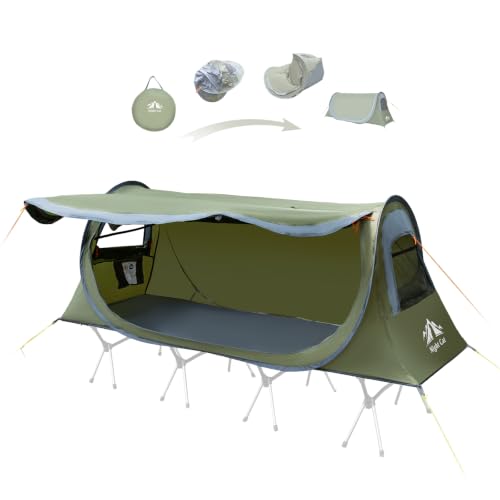 Night Cat Pop-up Camping Tent: 1 Person Tent Waterproof Instant Easy Setup Tunnel Tent Fits for Camping Cot (Excluded) Army Green 28.5'' Width
