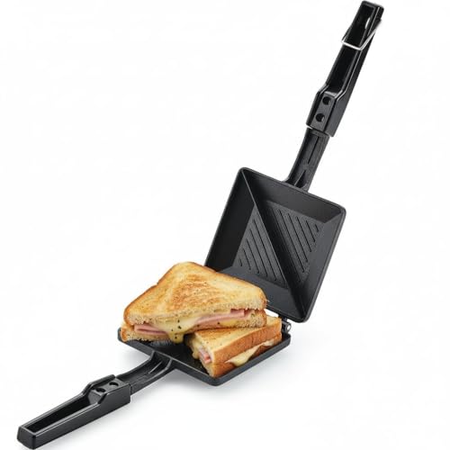 Image of Classic Gas Sandwich Toaster, Non-Stick Aluminum Sandwich Maker, Flame-Proof Design, Heat-Resistant Handle, Gas Stove Compatible