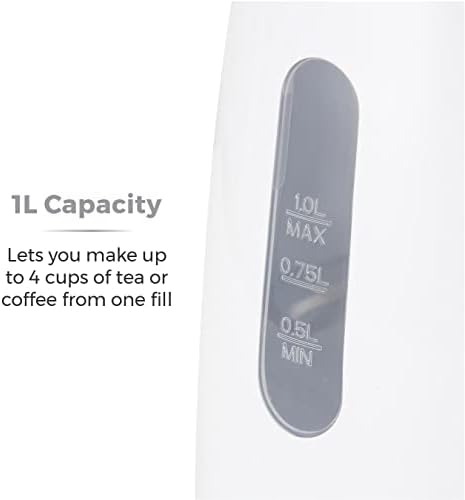 Tower T10029W 1L Jug Kettle with 360° Swivel Base, 2200W, White