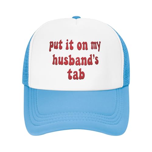 Put It on My Husband's Tab Trucker Hat Funny Humor Baseball Cap Mesh Back Adjustable Hats for Kids - Sky Blue
