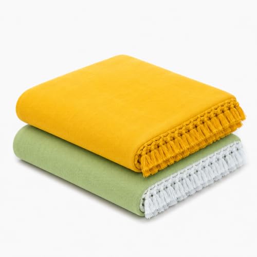 Image of OKTIC Bhagalpuri Chadar Original Combo Pack Set of 2 (Yellow Olive) | Eco Friendly Cotton Top Sheet for Summer Comfort, Skin Friendly Odhne Wali Chadar Bedsheet