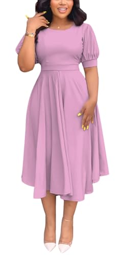 Image of Summer Dresses for Women Semi-Formal Fit Casual Slim Short Puff Sleeve O-Neck Elegant Swing A Line Maxi Dresses