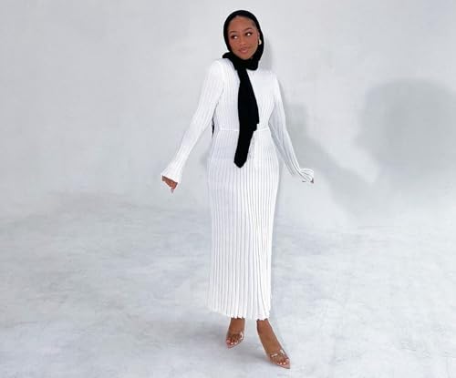 Image of RanRui Womens Winter Fall Pleated Knitted Fit and Flare Long Sleeve Sweater Dress