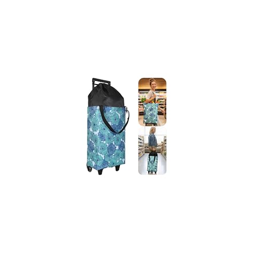 Image of Rolling Shopping Bag, Small Shopping Cart with Wheels,Collapsible Portable Waterproof Tote for Market & Grocery Runs-Gift for Women & Seniors(Flower&Expandable Bag)