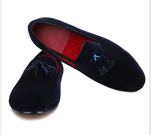 Santimon Mens Tassel Loafers Slip On Wedding Dress Velvet Penny Loafers Fashion Tuxedo Formal Business Casual Luxury Prom Shoes Smoking Party Disco Slippers Suede Moccasins for Men3