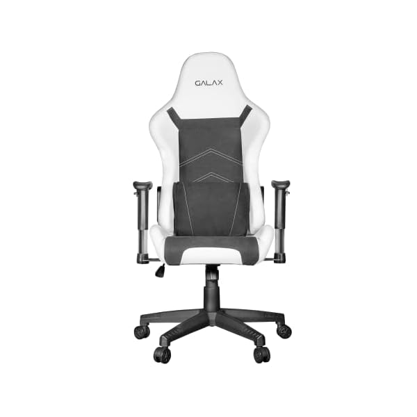 Galax GC-04W White Ergonomic Gaming Chair with Premium Fabric & PVC Leather with Adjustable Back Angle & Lumbar Pillow, 2D Adjustable Armrest & Strong Nylon Base