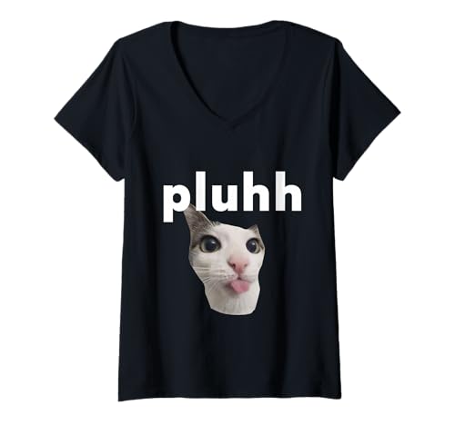 Women's Pluh Cat Funny Design Meme Memes V-Neck T-Shirt