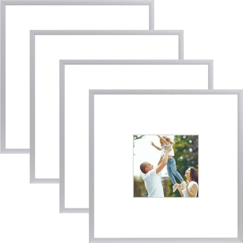 Golden State Art 4 Pack 8x8 Silver Aluminum Picture Frame Mat for 4x4