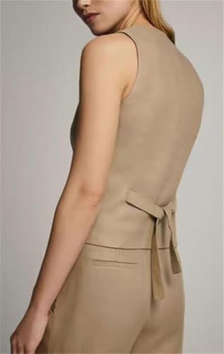 Summer Womens Linen Suit 2 Piece Outfits Vest and Wide Pants Set2