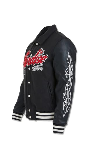 Paradise Tour Black Varsity Jacket, Embroidered Flames and Tribal Design3
