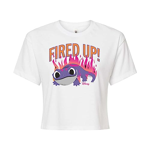 Disney Frozen 2 - Fired Up - Juniors Cropped Cotton Blend T-Shirt - Size Large White
