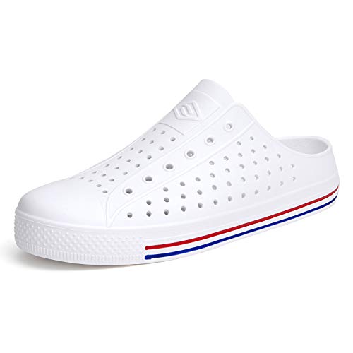 SAGUARO Unisex Garden Clogs for Women Men Slip-On Sandals Breathable Beach Slippers Water Shoes White 11 Women/9.5 Men