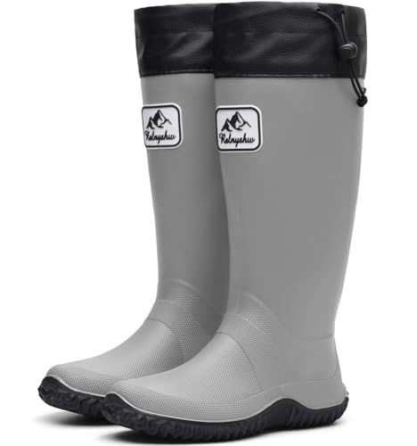 Lvptsh Gummistiefel Damen Herren Faltbar Hoch Regenstiefel Klapp Langschaft Wasserdichte Garten Stiefel Regenschuhe Gartenschuhe Wellington BootsGrey,EU 42/43