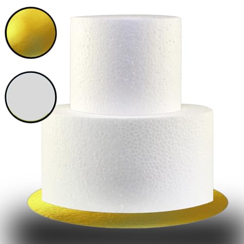 My Whitepearl Gâteau en polystyrène à 2 étages - Qualité : 12 g/l - Rond - Hauteur : 17 cm - Composé de 10,5/16 cm de diamètre - Avec ruban adhésif...