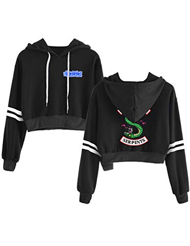 Preisvergleich Produktbild Riverdale Pullover Damen Bauchfrei, Teenager Mädchen Southside Serpents Streifen Baseball Hoodie Gestreift Pulli Kapuzen Sweatshirt Kapuzenpullover Kurz Crop Tops Oberteile Shirt (A-Schwarz 1, L)