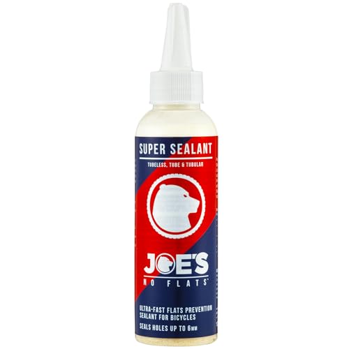 JOE'S NO FLATS Super Sealant - Gravel and MTB Bike Tires - Ultra-Fast Sealing for Tubeless and Inner Tubes | for Holes up to 0.25 Inches | Ready to Use Effective Puncture Seal, 125ml