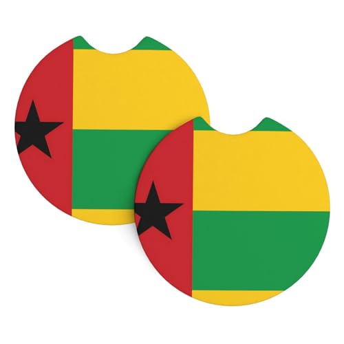 Lot de 2 dessous de verre en néoprène absorbant avec drapeau de la Guinée-Bissau - Antidérapants - Ajustement universel - Accessoires d'intérieur pour véhicule