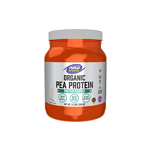 NOW Sports Nutrition, Certified Organic Pea Protein, 12g With BCAAs, Creamy Natural Vanilla Powder, 1.5 lb NOW Sports Nutrition, Certified Organic Pea Protein, 12g With BCAAs, Creamy Natural Vanilla Powder, 1.5 lb