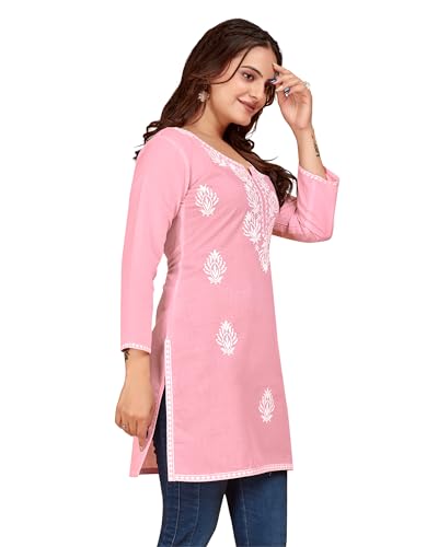 Image of Women's Rayon Chikankari Embroidered Short Kurti | Lucknowi Work Kurta
