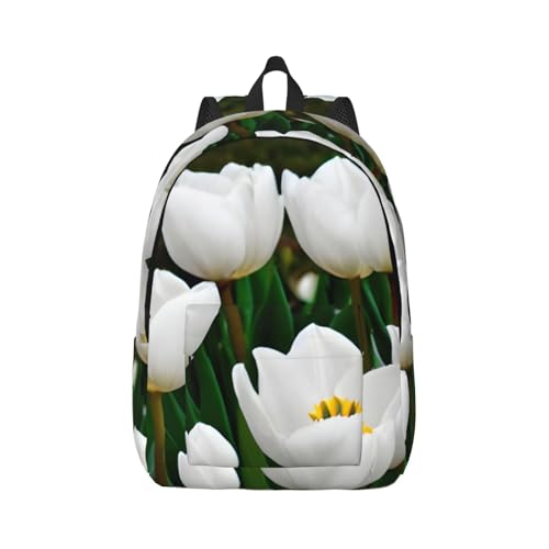 Sac à dos décontracté fleurs et tulipes blanches pour célébrer la nature