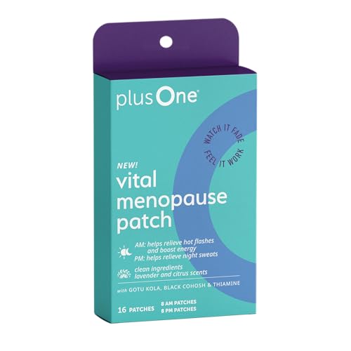 plusOne Vital Menopause Patch AM & PM – Hot Flash & Night Sweat Support – Promotes Energy & Sleep – Herbal Daily Patches – 16ct