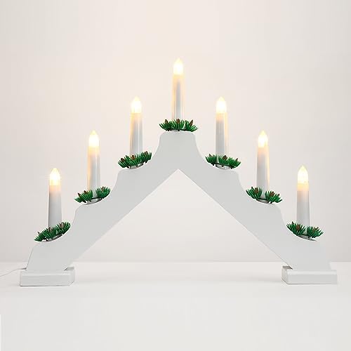 Lewondr Christmas Swedish Candelabra, Electric Candles with 7 Flameless Taper Candles, USB Powered...