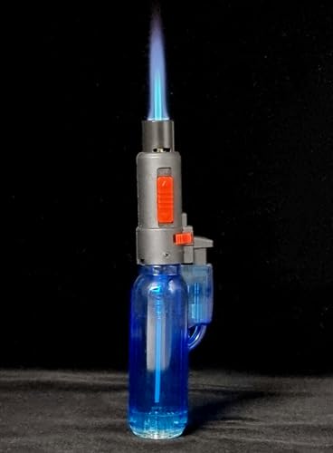 Image of Blow Torch Refillable Culinary Kitchen Gas Lighter, Safety Lock & Adjustable Two Flame System for Food Cooking /BBQ /Baking /Coal Burning /Camping (Blue)