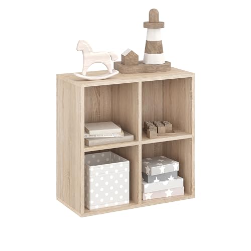KOMTO Bücherregal Sonoma Eiche – Regal mit 4 Fächern, Würfelregal, Cube Regal für Wohnzimmer, Kinderzimmer, Schlafzimmer | Standregal Nubo 61 x 60,8 x 29 cm