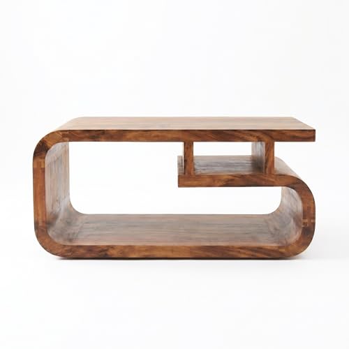 Image of SONA ART & CRAFTS Sheesham Wooden Center Coffee Table for Living Room Home with Shelf Storage | Wooden Coffee Table | Center Table for Living Room | Tea Table | Natural Teak Finish