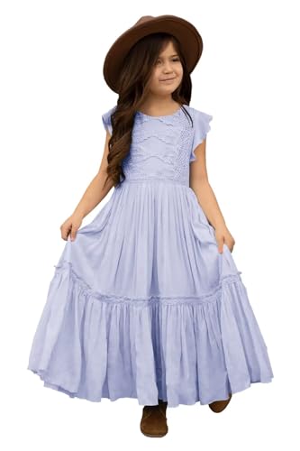Flower Girl Dress Boho Lace Panel Ruffle Sleeve Wedding Bridesmaid Dresses Long Chiffon Princess Birthday Party Gown