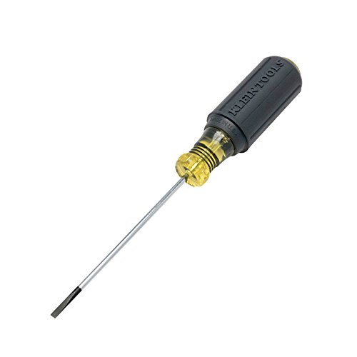 Klein Tools 612-4 Screwdriver, Flat Head Terminal Block Screwdriver, 1/8-Inch Cabinet Tip, 4-Inch Round Shank