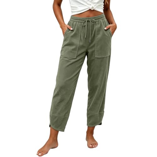 Womens Corduroy Wide Leg Baggy Pant High Waist Drawstring Pocket Split Hem - image 6