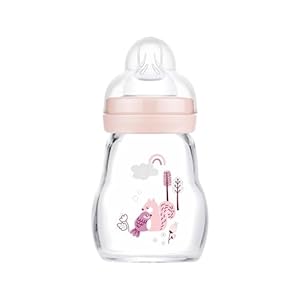 MAM Feel Good Babyflasche aus Glas (170 ml), Milchflasche mit weiter Öffnung, stabile Baby Trinkflasche mit Sauger Gr. 1, ab der Geburt, Eichhörnchen/Vogel