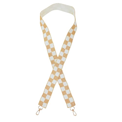 Beaded Purse Strap Tan Gold and White Checkered | 49” Long Concert Outfit for Clear Bags College Game day Gold Clips