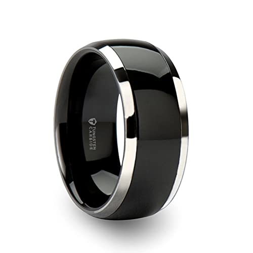 Roy Rose Jewelry Mens Black Ceramic Inlayed Tungsten Wedding Ring - Domed Comfort Fit - 6mm 7mm 8mm 10mm Wide - Style Name: Carrera