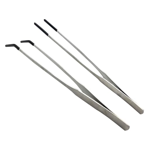 Edelstahl Pinzette Aquarium Pinzette mit Gummispitzen Langen Griff Reptilien Fütterung Zangen für Fisch Tank Wasserpflanzen, 2pcs, 10,6 Zoll, Silber