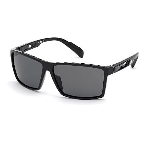 adidas Sport-Lunettes de soleil homme SP0010-forme réctangulaire, couleur noir lucide,verres couleur fumée polarisés