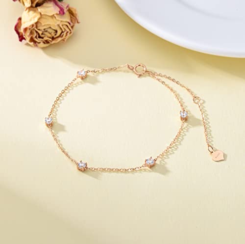 Rikelus 14K Solid Gold Bracelet For Women Girls, Real Gold Thin Bracelet With Simulated Diamond Birthday Mothers' Day Gifts For Mom/Wife/Girlfriend/Her, 6.5+1''+1" #TOP1