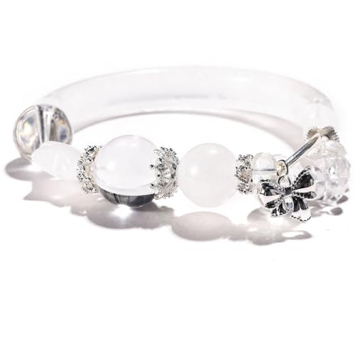 HHCTEBEC Pulsera de Medio Brazalete de Cuarzo Transparente y Fantasma Blanco – Brazalete Abierto de Cristal Natural para claridad, purificación y Crecimiento Espiritual, joyería de Piedras