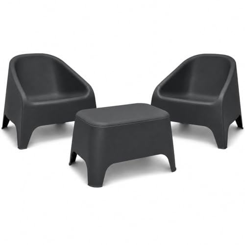 Toomax Kit 2 Poltrone Matera + Tavolino Petra Antracite Scuro, set da giardino con 2 poltrone (75,5x78,5x67 cm) e tavolino con vano da 21 litri, in plastica riciclata per interno ed esterno