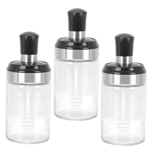 PRETYZOOM 3pcs Honey Dispenser Set with Lids and Dipper Multi Functional Honey Kitchen Jar Transparent Honey Container for Marmalade Seasoning and Condiments